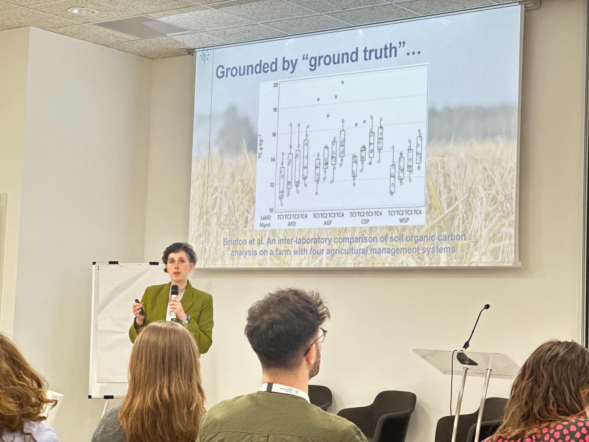 CinSOIL CTO Antonella presenting at the workshop "Data Sharing in Action: From Uncertainty to Trust in Carbon Farming MRV"